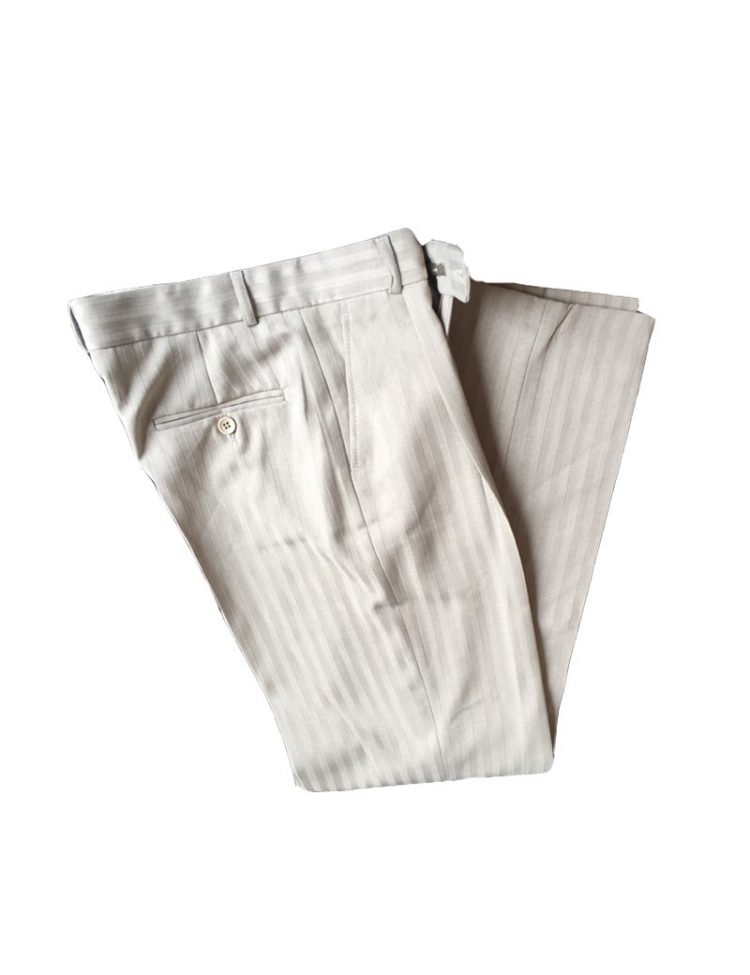 beige pantalon broek met glanzend streepje